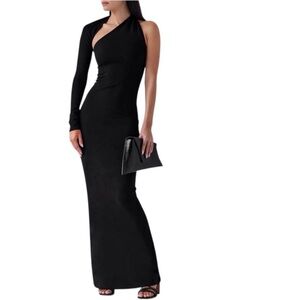 Marcella NYC Black Ponte One Sleeve Manhattan Cocktail Gown Size XXL